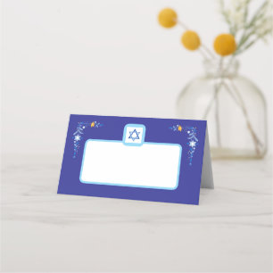 Cartão De Mesa Estrela azul judaica de David com borda