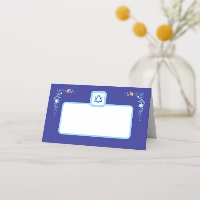 Cartão De Mesa Estrela azul judaica de David com borda (Frente)