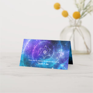 Cartão De Mesa Estrela de David Purple Blue Watercolor Galaxy Dob