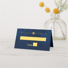 Cartão De Mesa Estrelas Douradas Celestiais Azul-Noite-Mia-Românt