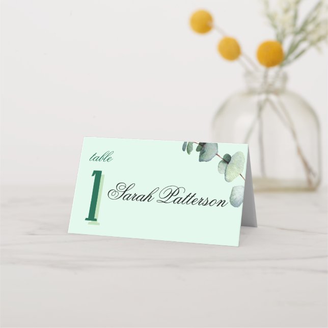 Cartão De Mesa Eucalyptus Elegant Botanical Wedding Green (Frente)