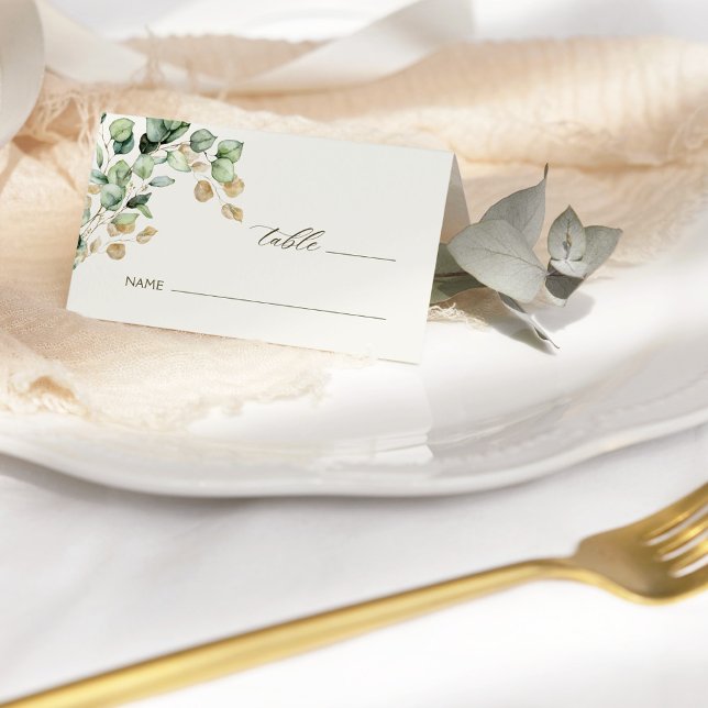 Cartão De Mesa Eucalyptus Greenery e Foto Dourada de Casamento Do (Criador carregado)