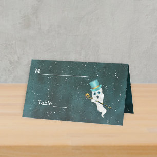 Cartão De Mesa Fantasmagórico Chapéu Azul de Cima Caveira Bengala