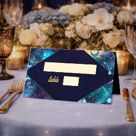 Cartão De Mesa Fases da lua celeste de casamento galáctico modern
