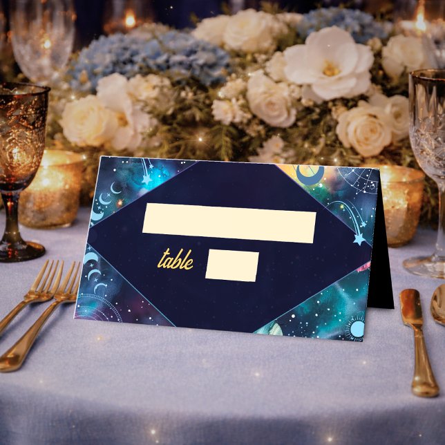 Cartão De Mesa Fases da lua celeste de casamento galáctico modern (Criador carregado)