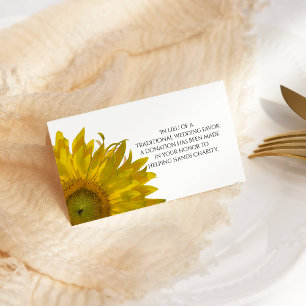 Cartão De Mesa Favor da Caridade do Casamento de Girassóis Amarel