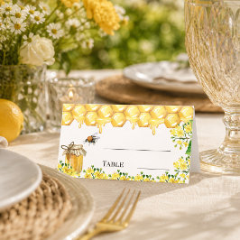 Cartão De Mesa Favos de mel abelhas florais amarelas festa no jar
