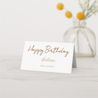 Cartão De Mesa feliz aniversário nome data marrom roxo pastel sim