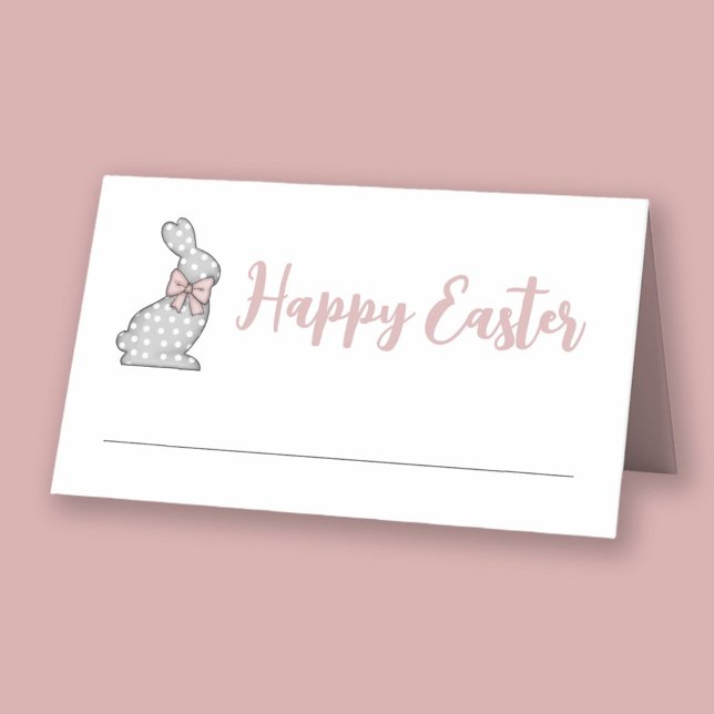 Cartão De Mesa Felz pascoa de coelho rosa-claro (Cute Pink Bunny Happy Easter Place Card)