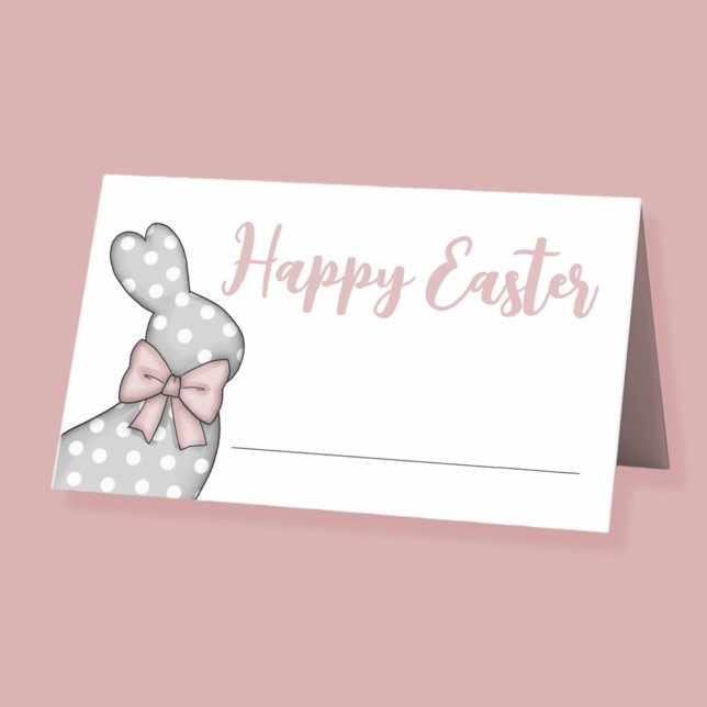 Cartão De Mesa Felz pascoa de coelho rosa-claro (Cute Pink Bunny Happy Easter Place Card)