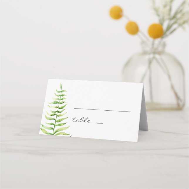 Cartão De Mesa Fern verde-aquarela. Casamento botânico em Woodlan (Frente)