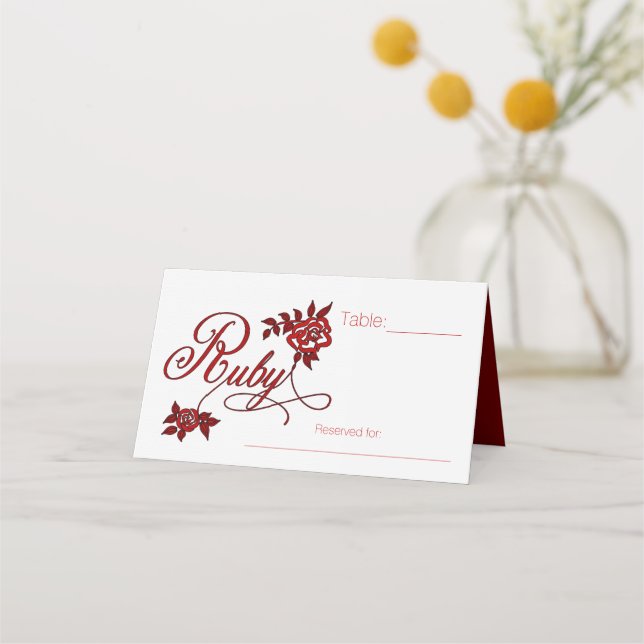 Cartão De Mesa Festa de Aniversário da Ruby com Rosas Brancas (Frente)