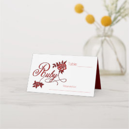 Cartão De Mesa Festa de Aniversário da Ruby com Rosas Brancas