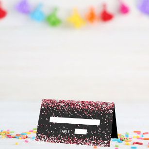 Cartão De Mesa Festa de aniversário de confetti vermelho preto