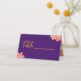 Cartão De Mesa Festa de casamento Floral Laranja Roxo