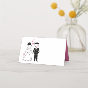 Cartão De Mesa Festa de casamento rosa de noiva de desenho animad