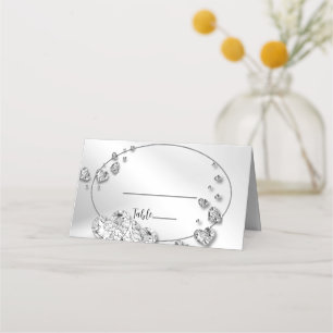 Cartão De Mesa Festa de casamento Silver Hearts Cinza Black Elega