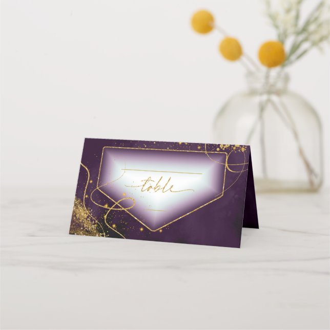 Cartão De Mesa Fine Lines Dourado Abstrato Mesa Wedding Plum ID86 (Frente)