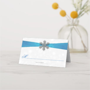Cartão De Mesa Floco de neve diamante e Casamento no inverno de f