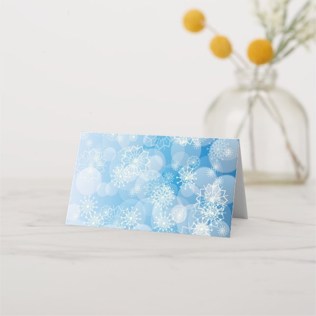 Cartão De Mesa Flocos de natal em um fundo azul          (Frente)