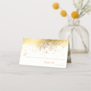 Cartão De Mesa Flocos de neve na moda, brancos e Dourados