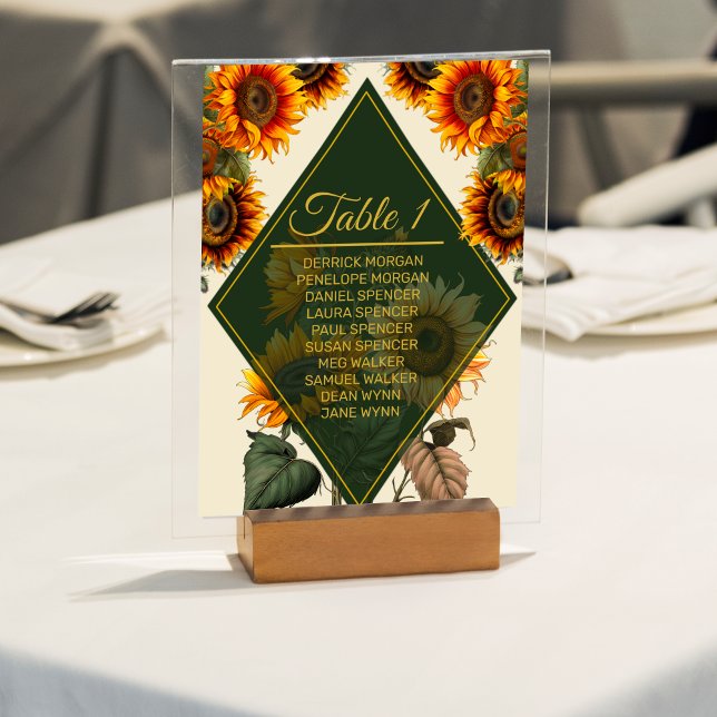 Cartão de Mesa Flor de Girassol Casamento Verde Fl (Criador carregado)