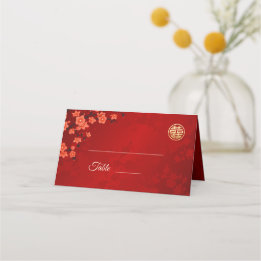 Cartão De Mesa Flor de Oriente Vermelho Dourado | Casamento Chinê