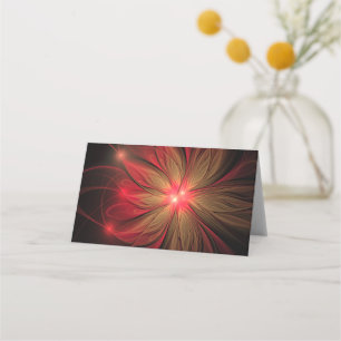 Cartão De Mesa Flor fractal de fanfarrão vermelho