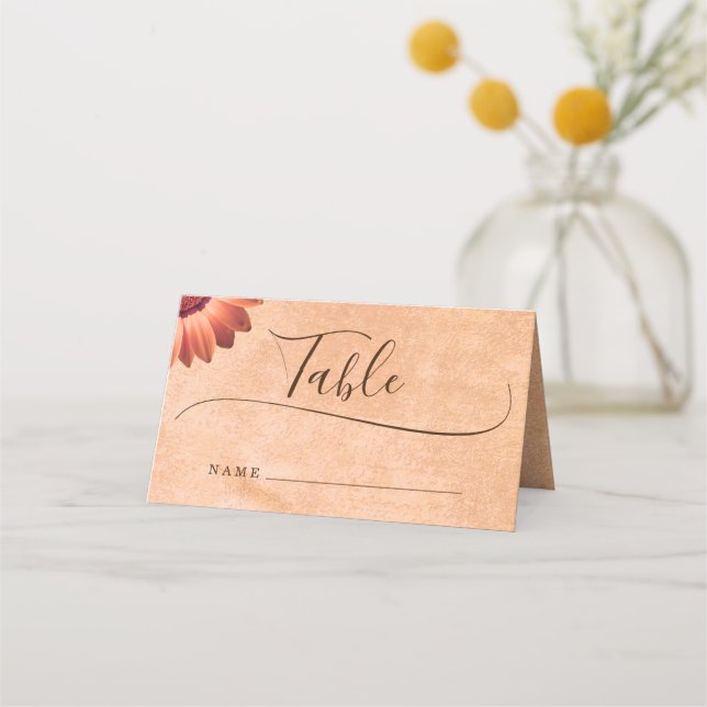 Cartão De Mesa Flor Gerbera no casamento de pêssego Abstrato (Frente)