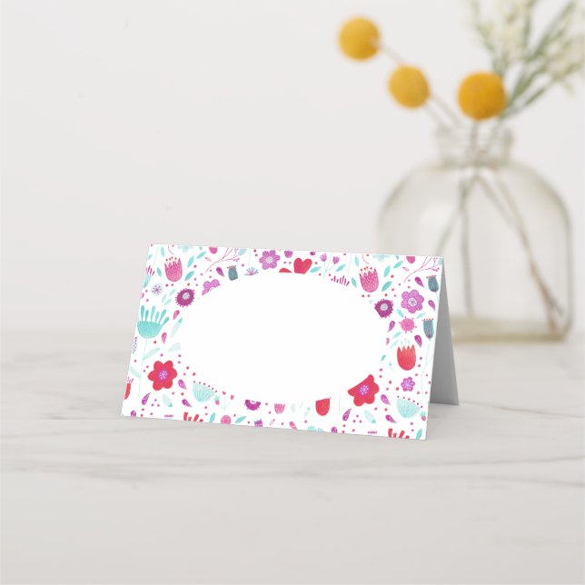 Cartão De Mesa Flor Meadow Watercolor Teal (Frente)