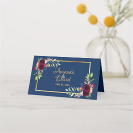 Cartão De Mesa Florais cor-de-água borrifados boho azul casamento