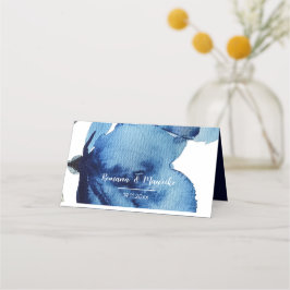 Cartão De Mesa Floral Água-tinta Azul Índigo Artístico