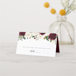 Cartão De Mesa Floral Borgonha Verde Magolia Branca Elegante