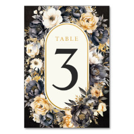 Cartão de Mesa Floral Botânico Preto Branco e Dour