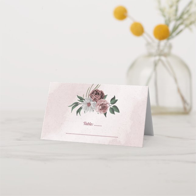 Cartão De Mesa floral branco rosa de canela rosa (Frente)