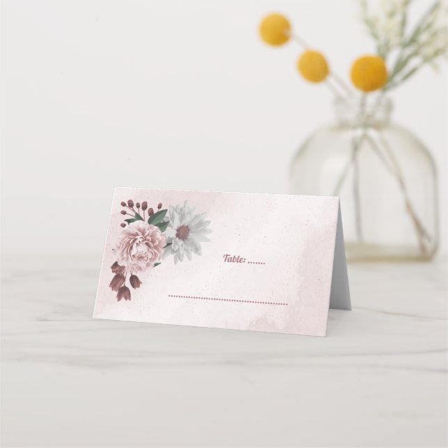 Cartão De Mesa floral branco rosa de canela rosa (Frente)
