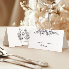 Cartão De Mesa Floral Crest Monograma Elegant Wedding