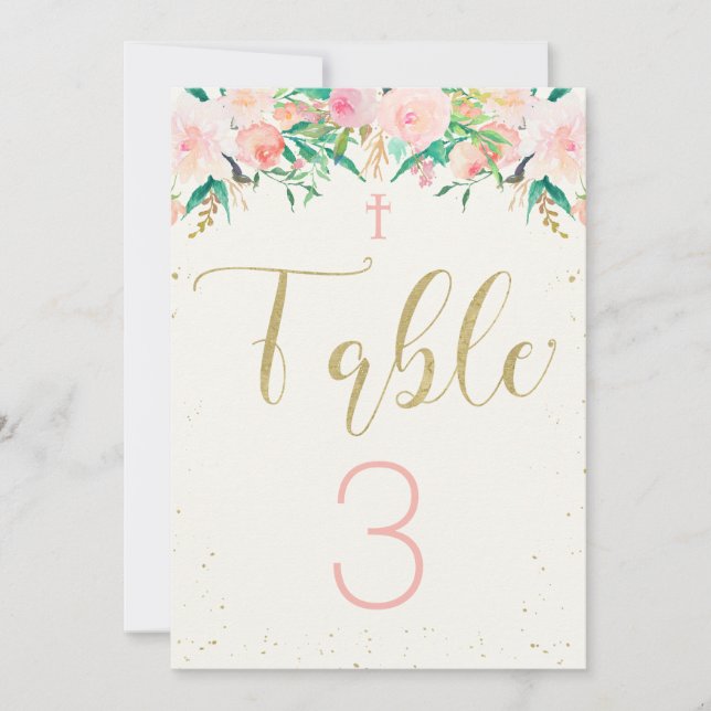 Cartão de Mesa Floral de Batismo ou Batizado (Frente)