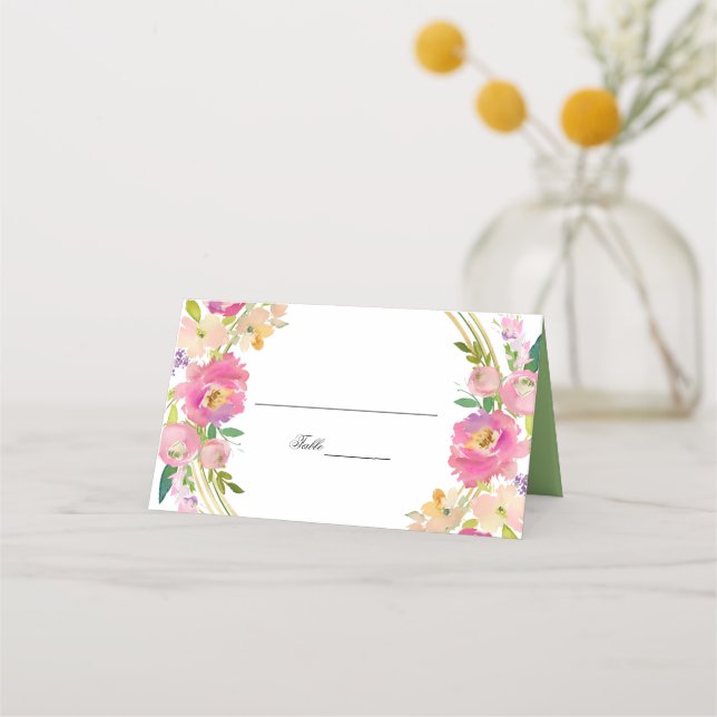 Cartão De Mesa Floral de Blush Primavera Boho Elegante (Frente)