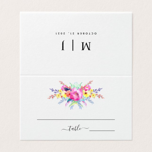 Cartão de Mesa Floral de Primavera cor-de-rosa-que (Exterior Desdobrado)