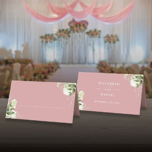 Cartão De Mesa Floral de Verde Folhagem Rosa Empoeirada Casamento