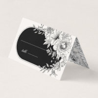 cartão de mesa floral elegante preto e branco