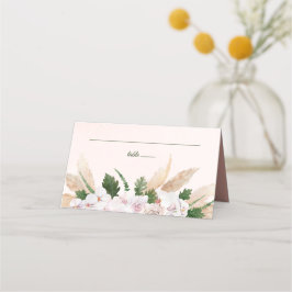Cartão De Mesa Floral em Aquarela Rosa Luxuriante e Dourado