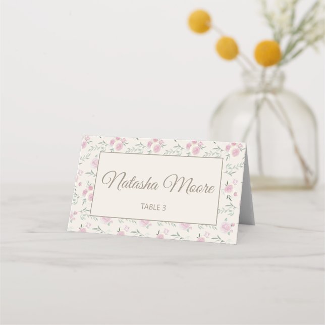 Cartão De Mesa Floral Pattern Creme Folded Place Card (Frente)
