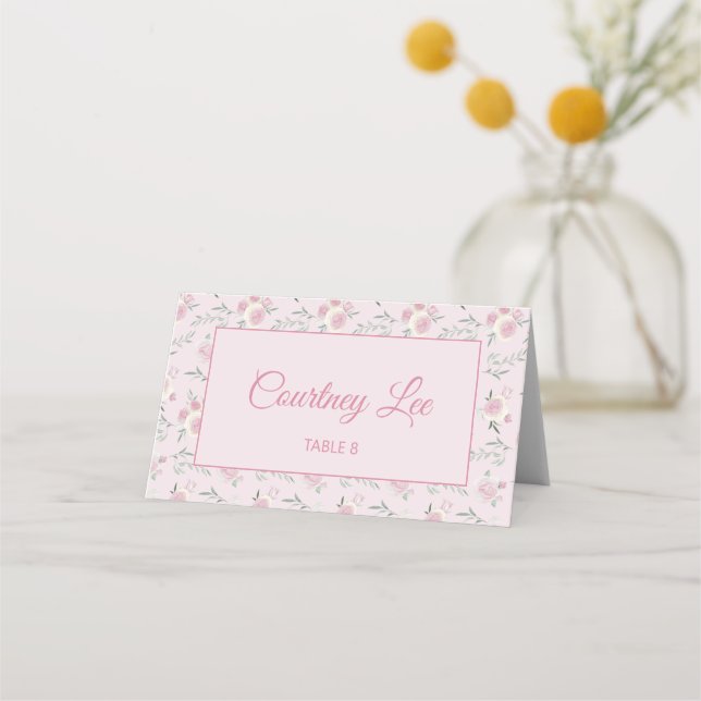 Cartão De Mesa Floral Pattern Pink Folded Place Card (Frente)
