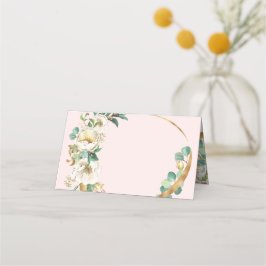 Cartão De Mesa Floral rosa com batismo Dourado