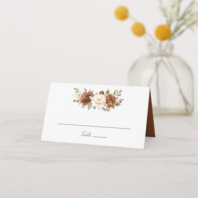 Cartão De Mesa Floral Rust Peach Greenery Elegant Wedding (Frente)