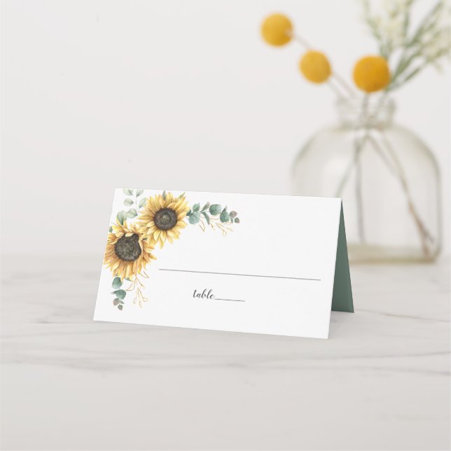 Cartão De Mesa Floral Sunflower Eucalyptus Wedding (Frente)