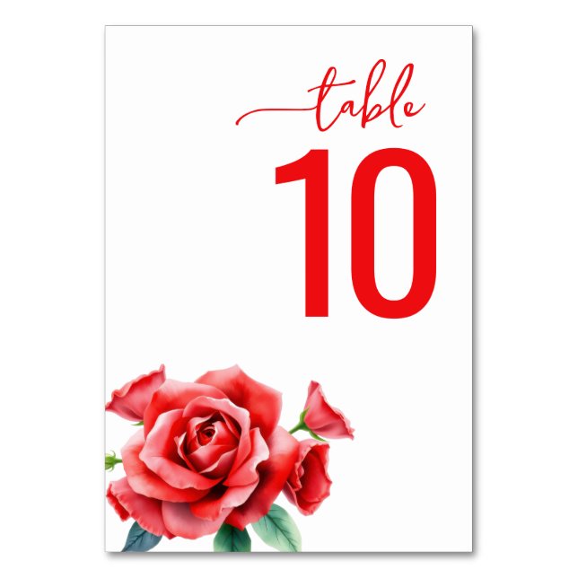 Cartão de Mesa Floral Vermelho Romântico (Frente)