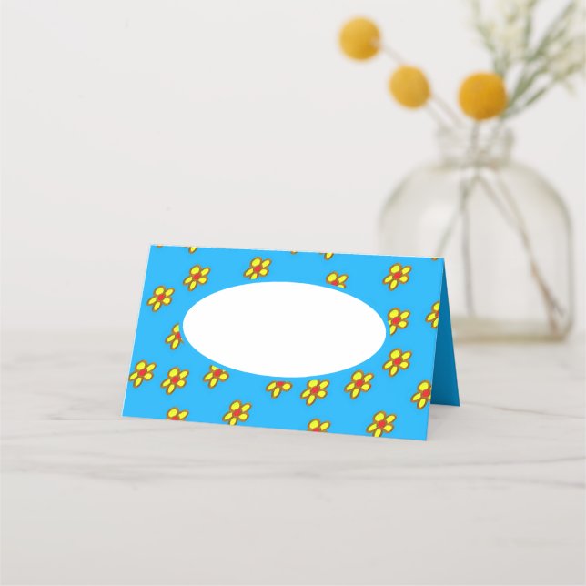 Cartão De Mesa Flores amarelas em azul (Frente)